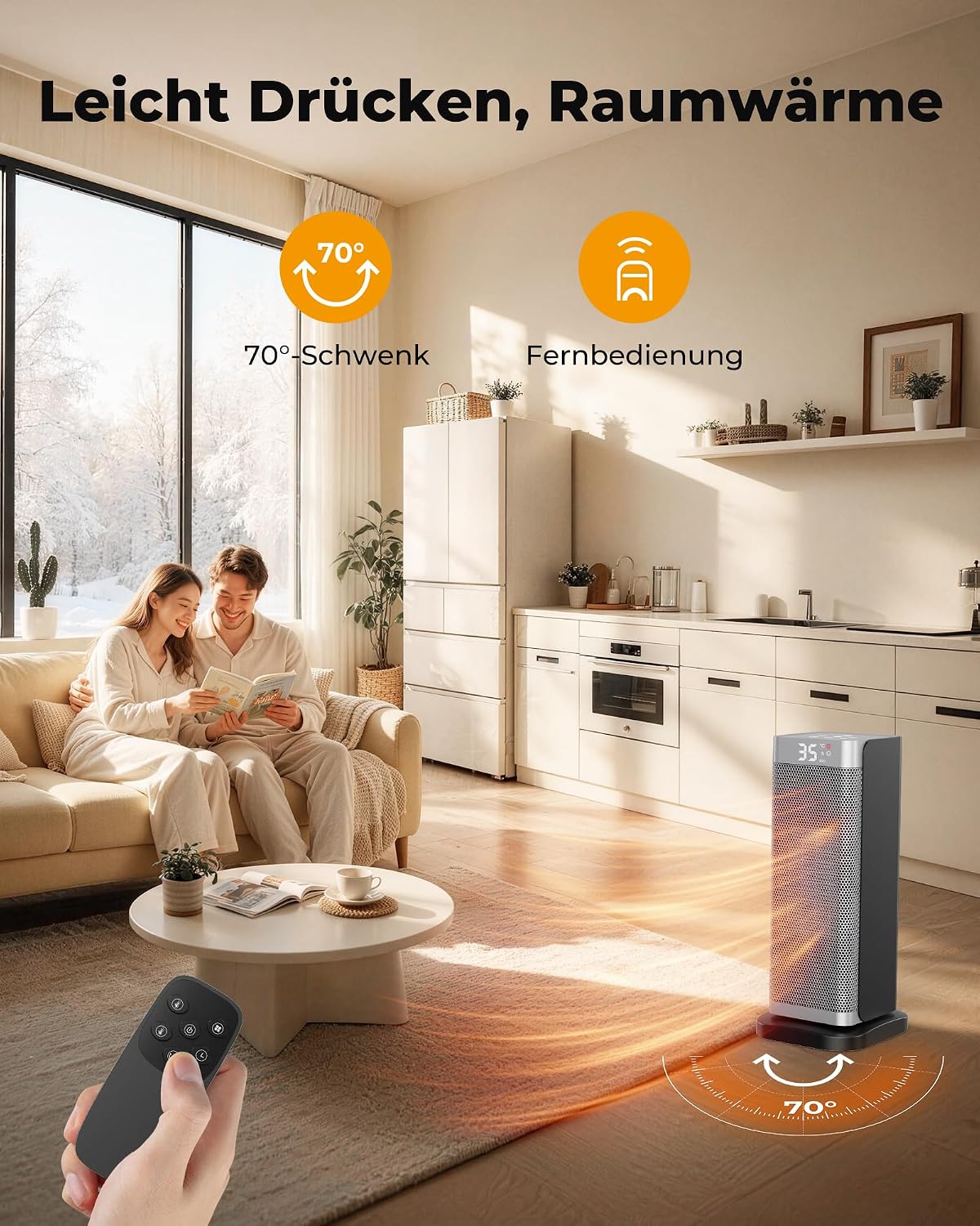 Detalle 2 de Fitabok Heizlüfter Energiesparend 2000W – kompakt, leise und sicher mit Fernbedienung