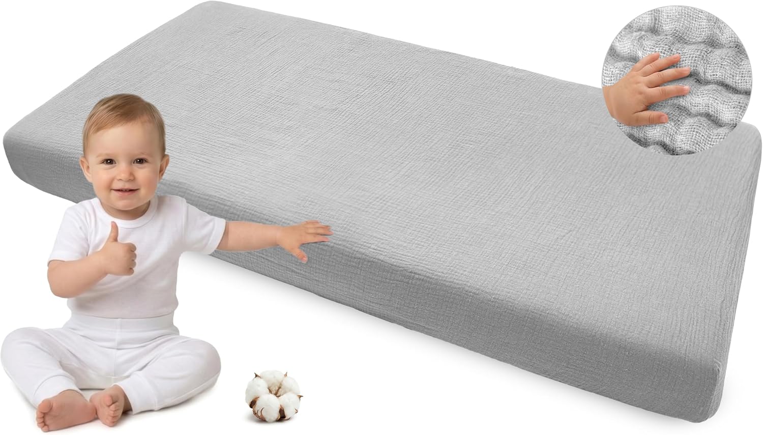 Thumbnail 6 de Medi Partners Drap Housse 60x120 cm pour Bébé – 100% Coton Mousseline, ajustement parfait