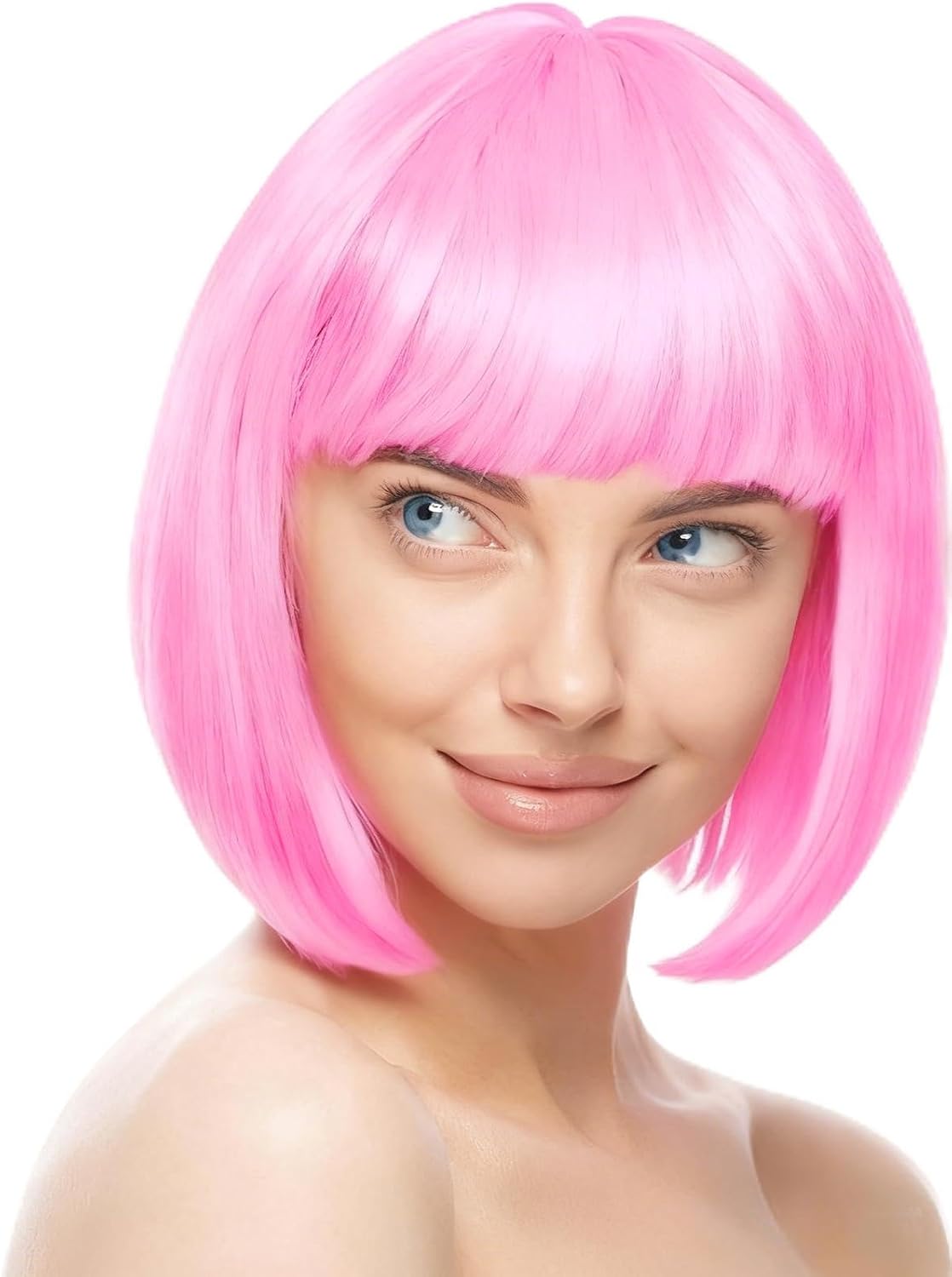 Detalle de AUYAO 5413733 Partyrama – różowa peruka bob 28 cm z grzywką