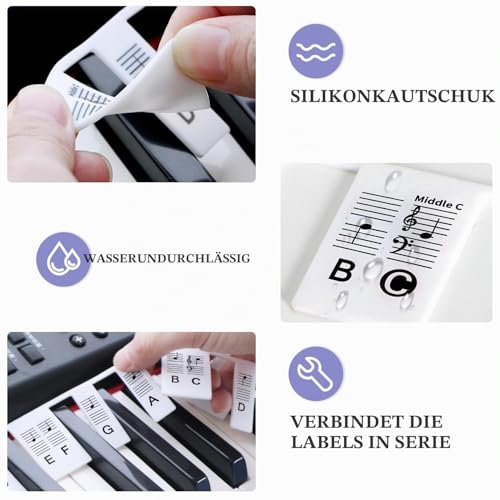 Detalle de MUYOS Abnehmbare Klaviertastatur-Notenetiketten für 88 Tasten Vollgröße