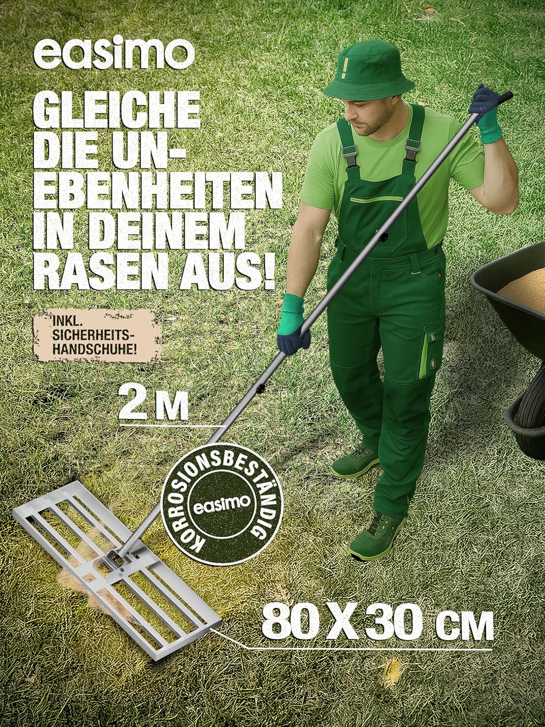 Detalle 2 de easimo Rasen Rakel 80×30 cm – Hochwertige Stahlkonstruktion zur Bodenebenheit und Rasenpflege