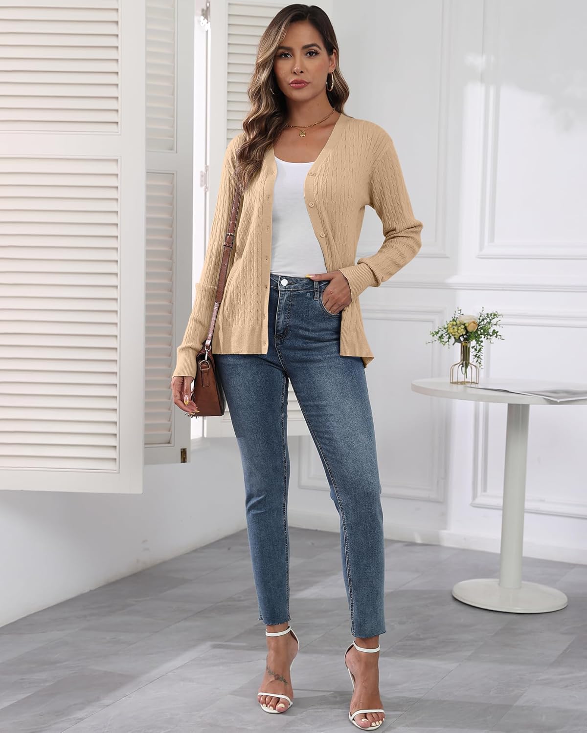 Thumbnail 5 de YUNDAI cable knit v-neck cardigan for women (open front, button down)
