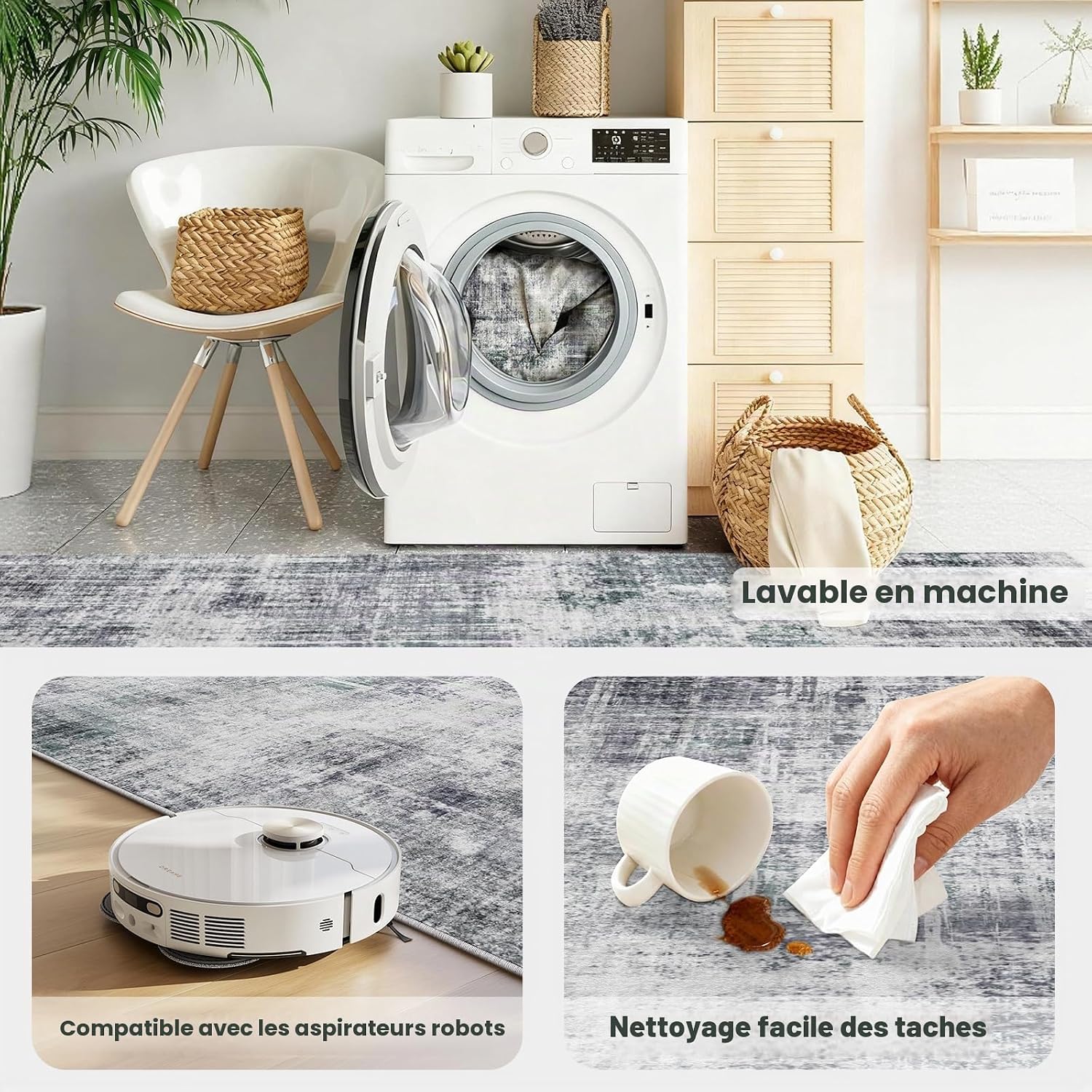 Detalle 2 de SOANNY SQ04T01J vloerkleed 140 x 200 cm, lichtgrijs en antislip