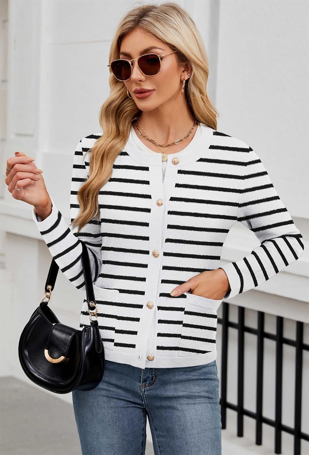 Detalle 2 de Neineiwu Strickjacke Damen mit goldenen Knöpfen