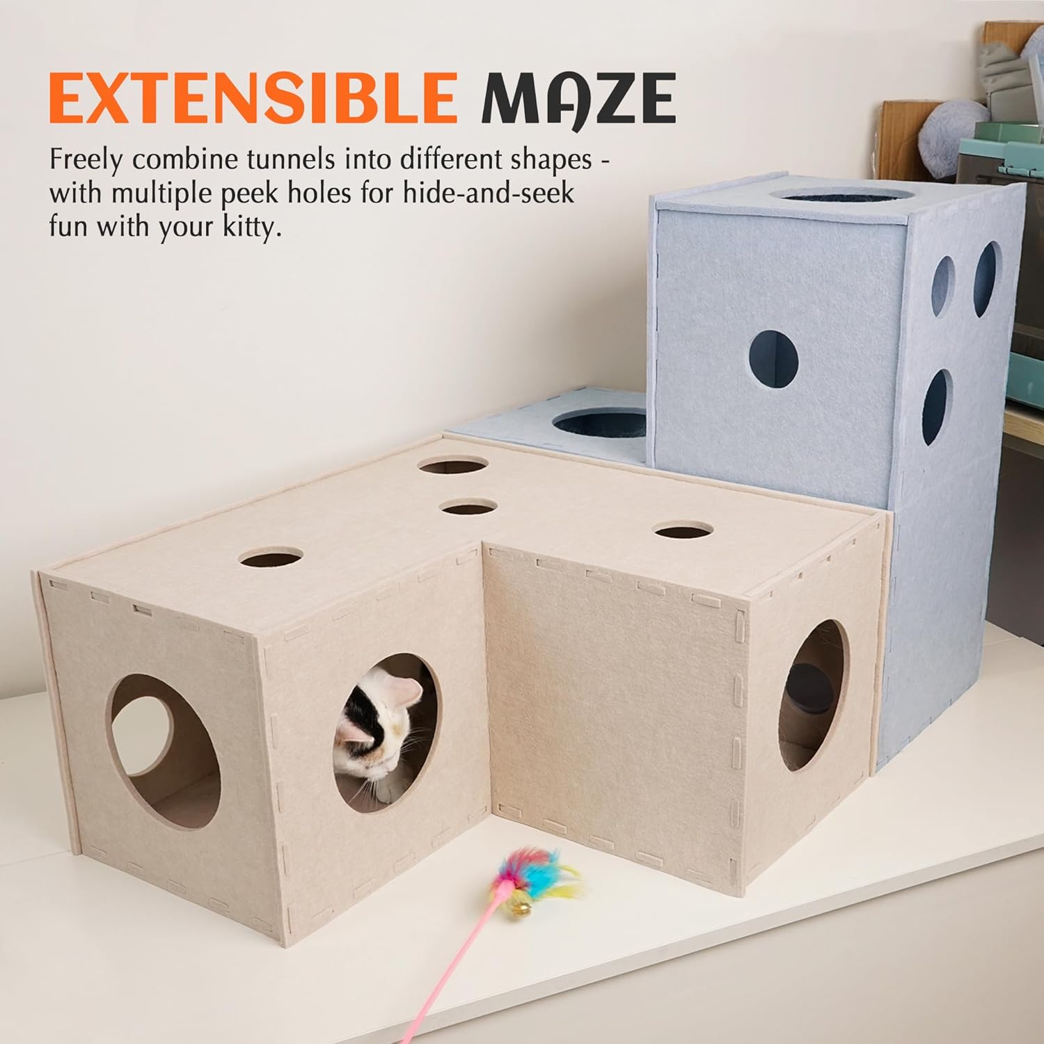 Thumbnail 3 de PETKARAY Cat Tunnel – Original felt hideaway cave with interactive peek hole (large kitten play tubes and tunnels)