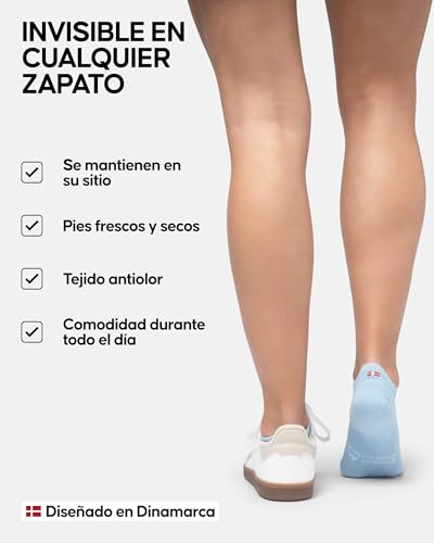 Thumbnail 2 de DANISH ENDURANCE Pinkies: Calcetines invisibles de algodón para mujer y hombre, 6 pares multicolor (3 azul claro, 3 blanco) - talla 43-47