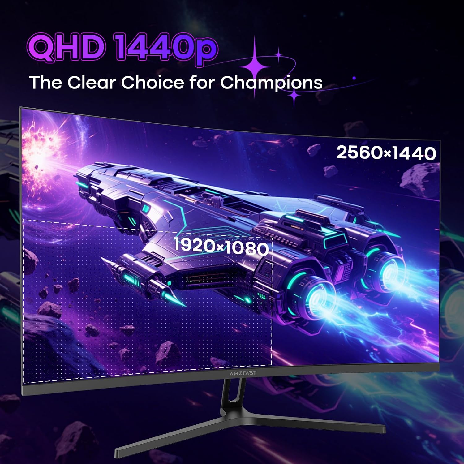 Detalle de Amzfast AMZG32C1Q 32-inch curved gaming monitor (2K QHD, 180Hz, HDR, Adaptive Sync)
