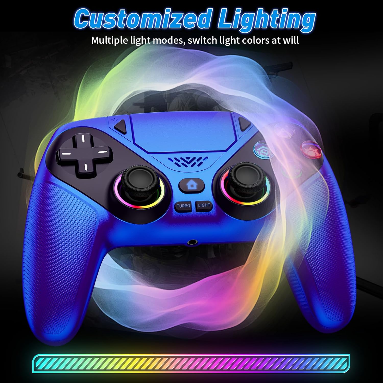 Thumbnail 1 de Dinosoo RGB Wireless Controller for PS5/Pro/Slim/PC — Metallic Blue with Back Paddles and Touchpad