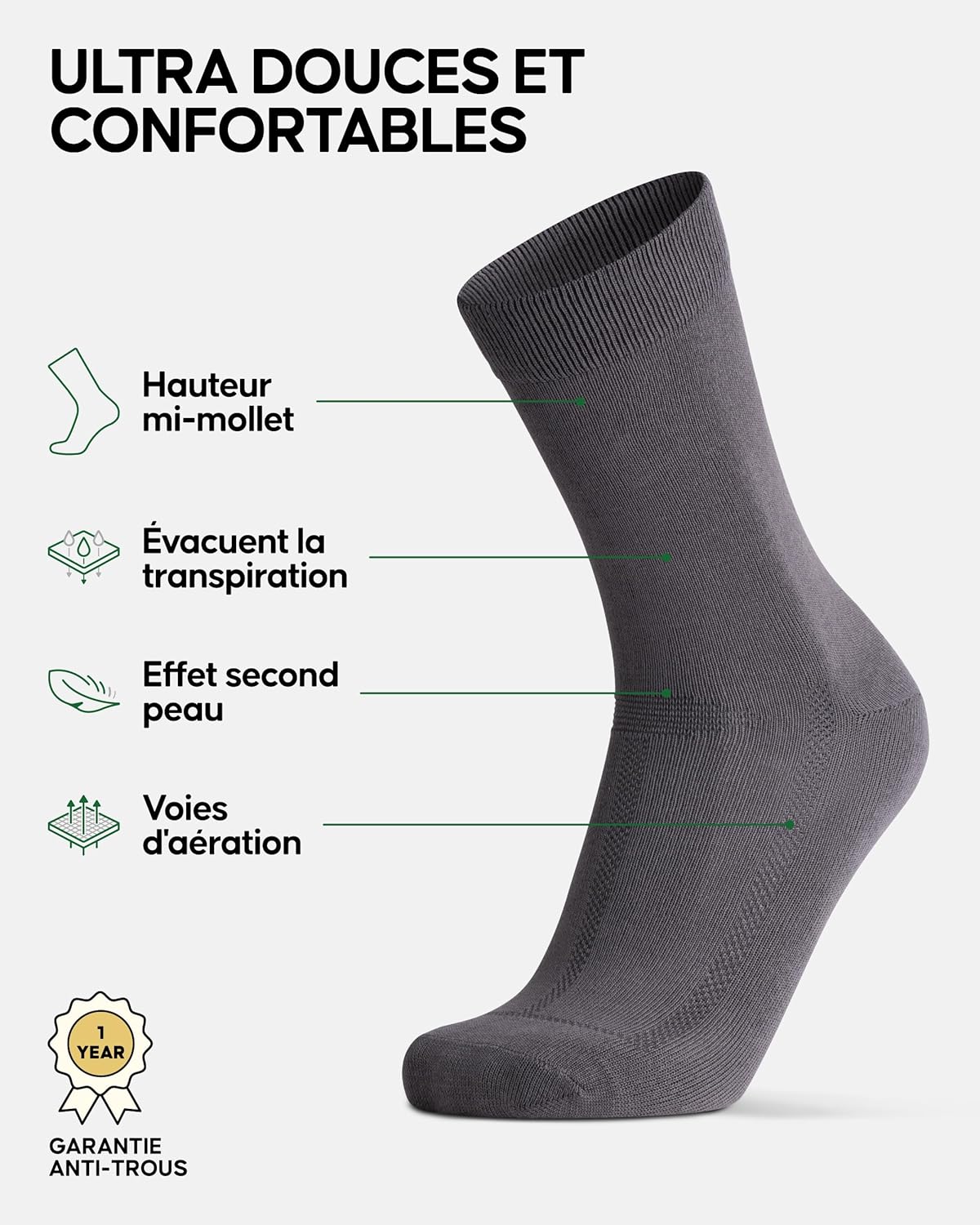 Detalle 2 de DANISH ENDURANCE Chaussettes en Fibre de Bambou Ultra Douces