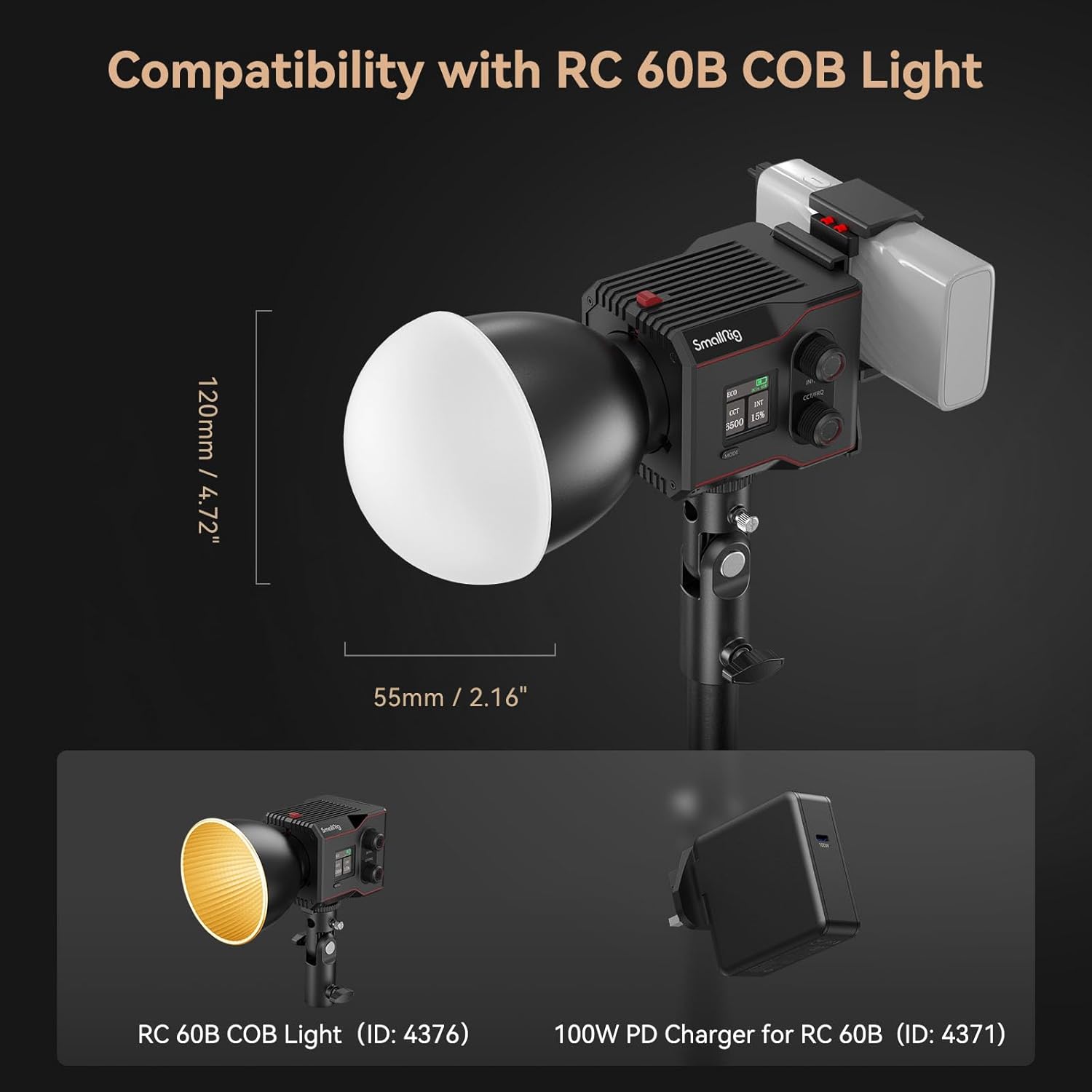 Detalle de Diffuseur en Silicone SMALLRIG 4529 pour RC 60B COB – diffusion douce pour LED vidéo