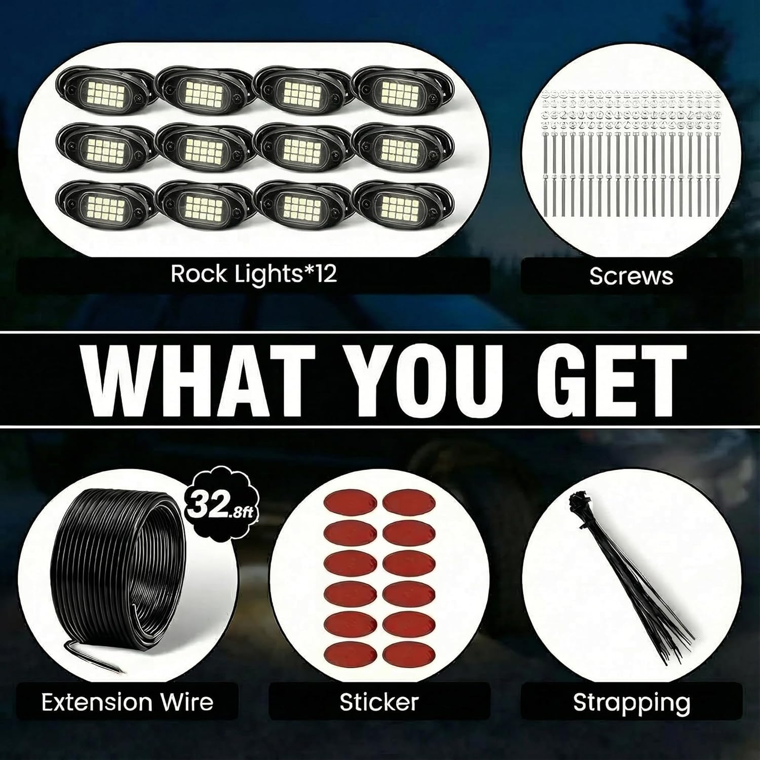 Detalle de YONEDA 12 Pods White Rock Lights 6000K Pure White LED Underglow Lights