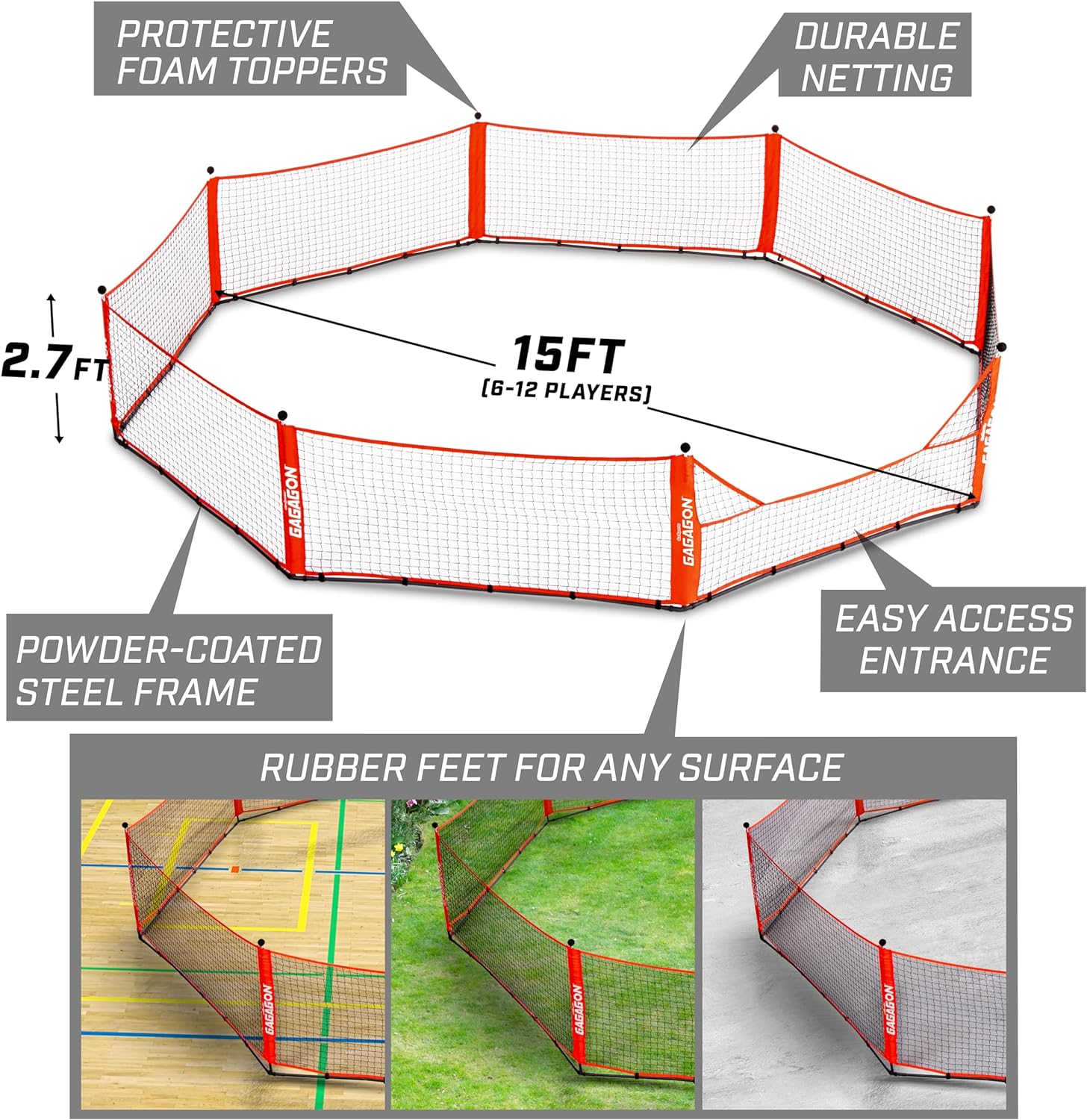 Detalle de GoSports Gaga Ball Pit (10 ft, 15 ft or 20 ft) – Portable Indoor/Outdoor Gagagon Arena