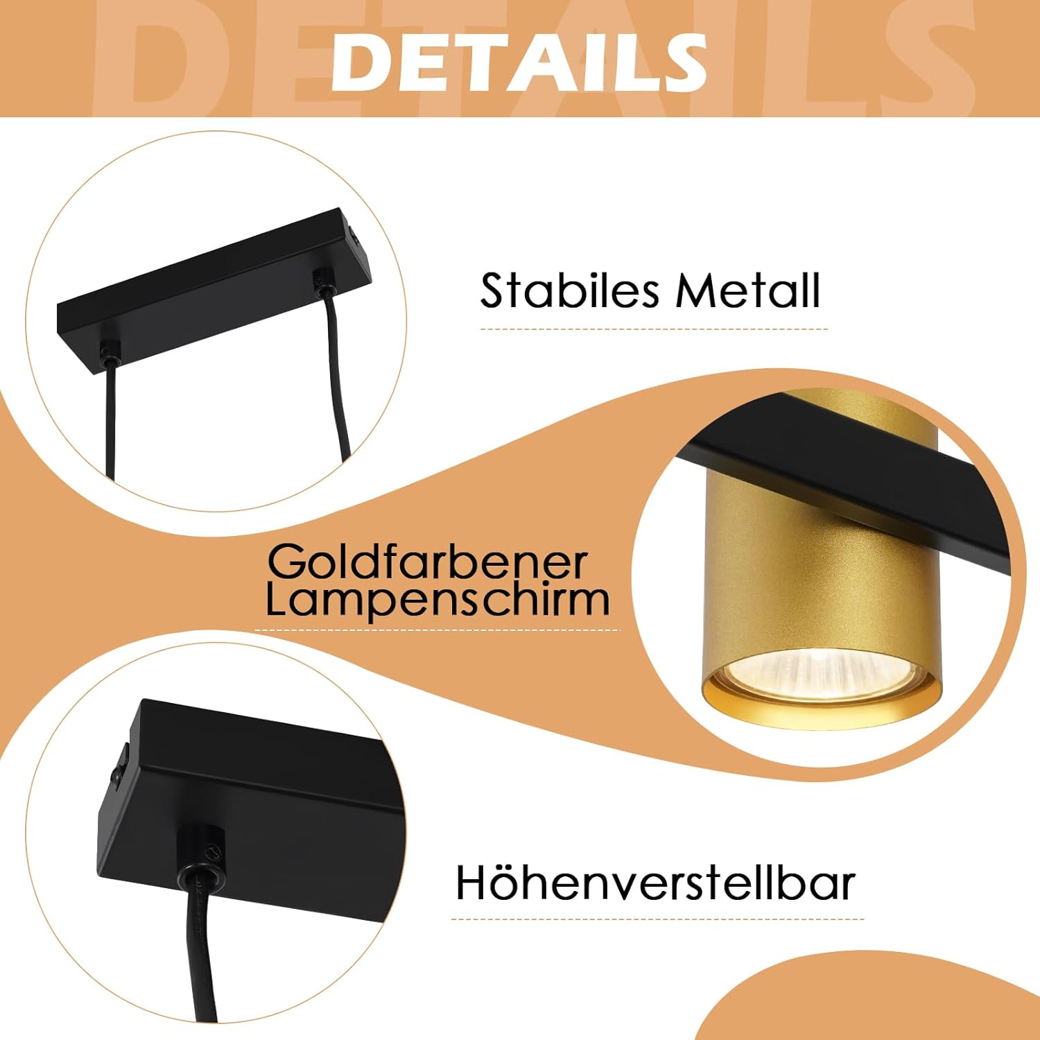 Thumbnail 4 de Kowanie Pendelleuchte Esstisch Hängelampe 6-flammig in Schwarz/Gold (GU10) – ohne Leuchtmittel