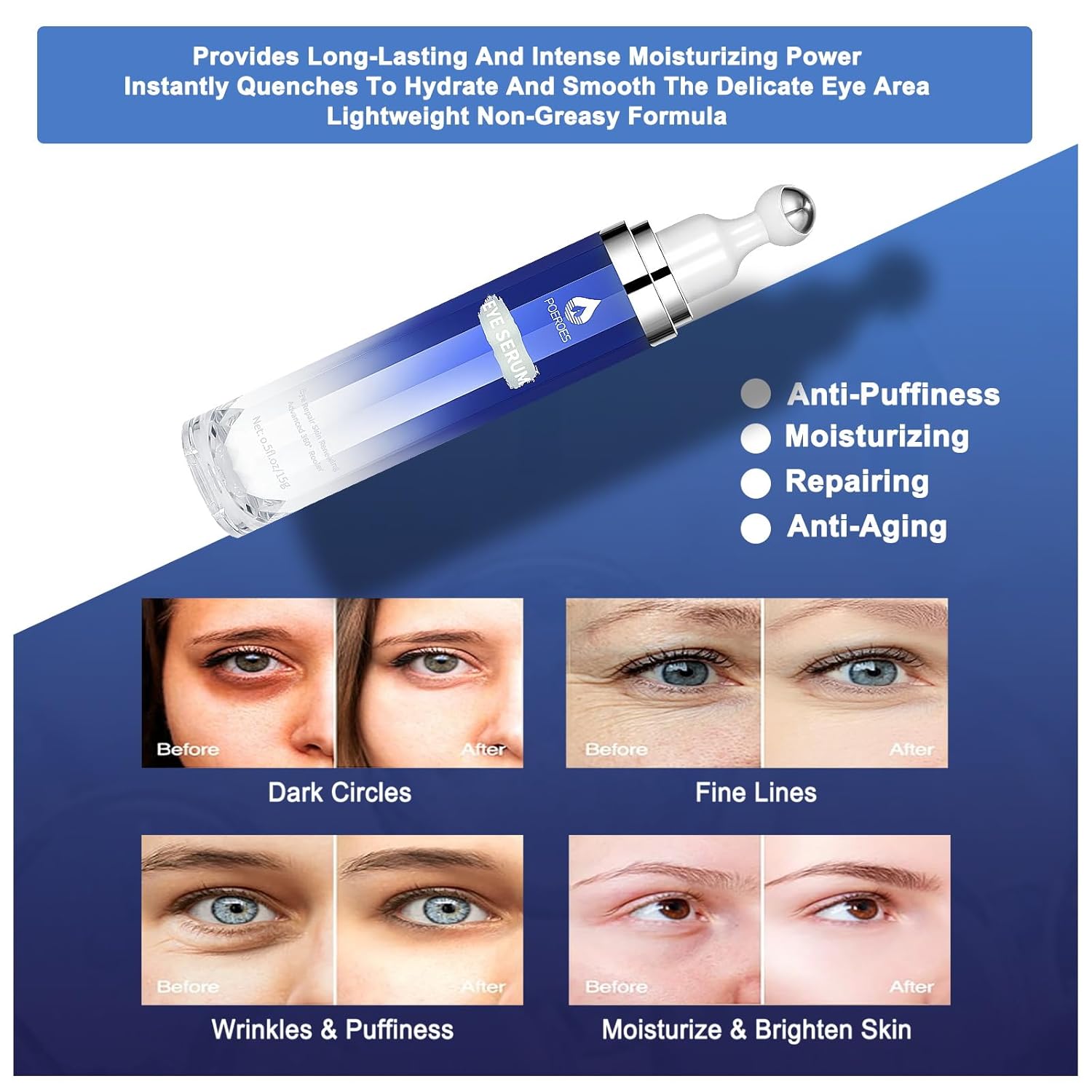 Detalle de Eye Serum with 8% Caffeine, 8% Retinol, Hyaluronic Acid & 360° Roller Massage Ball (0.5 fl. oz)