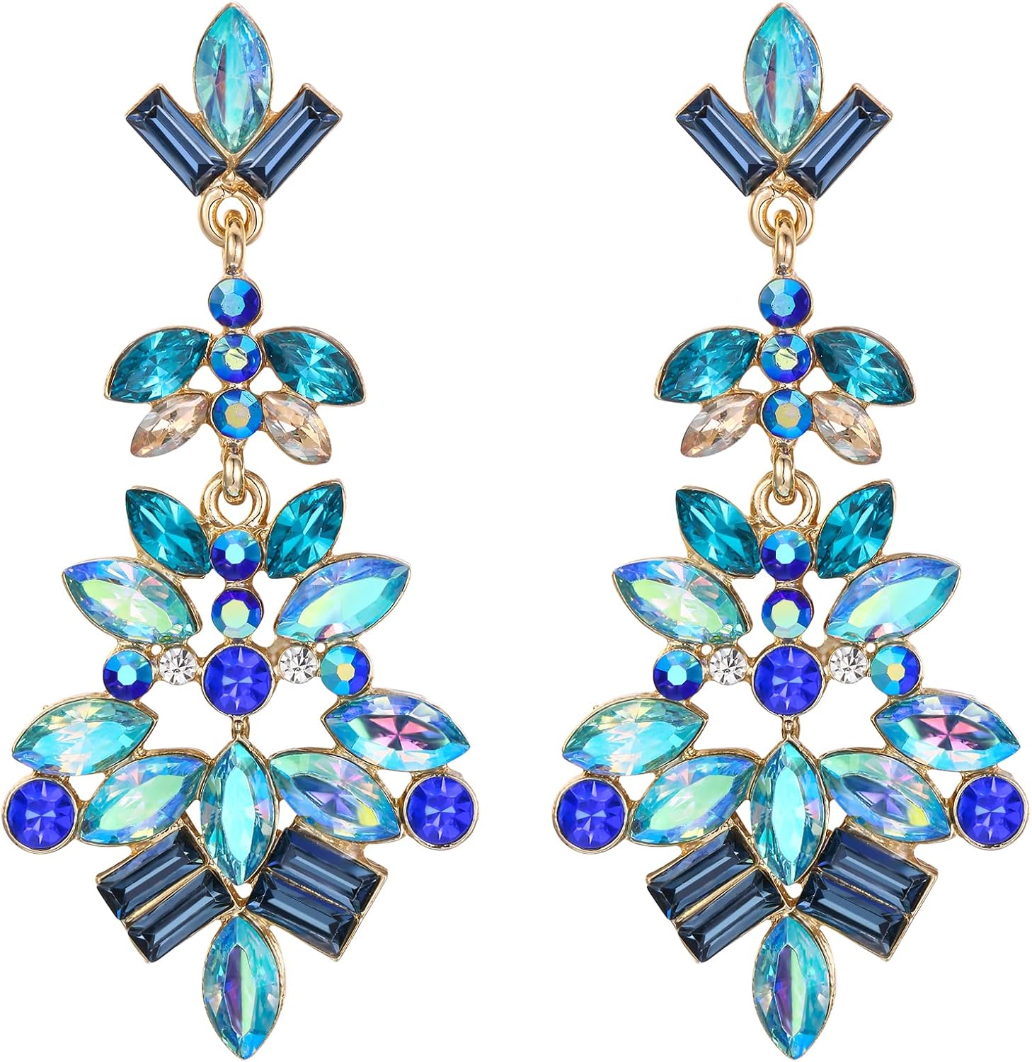Thumbnail 6 de Clearine Boucles d'oreilles Statement Marquise Square Crystal Cluster Art Deco pour Femme Multicolor Ton d'or