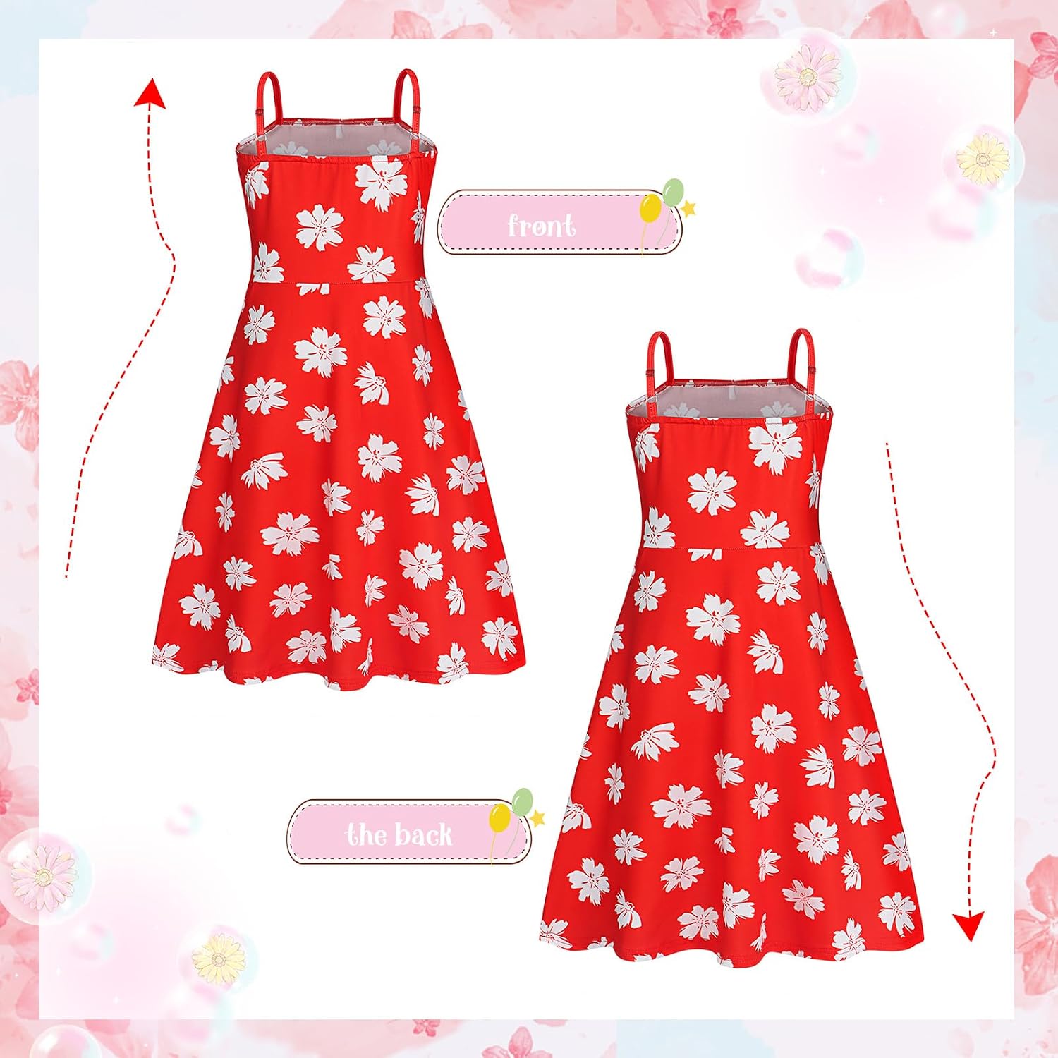 Detalle de Benylion beach dress Girls' Red Leaf Hawaiian Dress with Adjustable Straps
