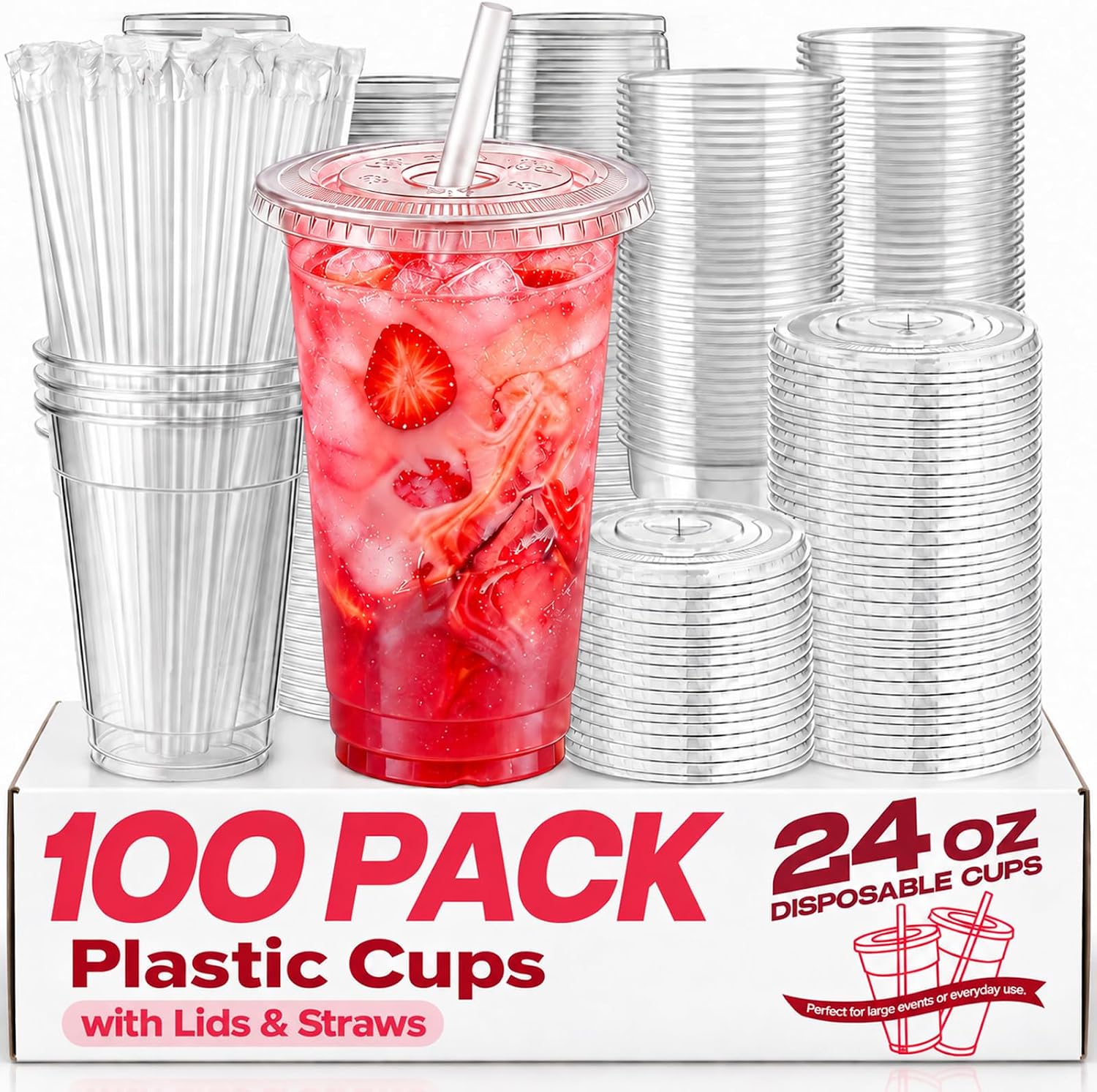 Detalle de 24 oz Clear Plastic Cups with Lids and Straws