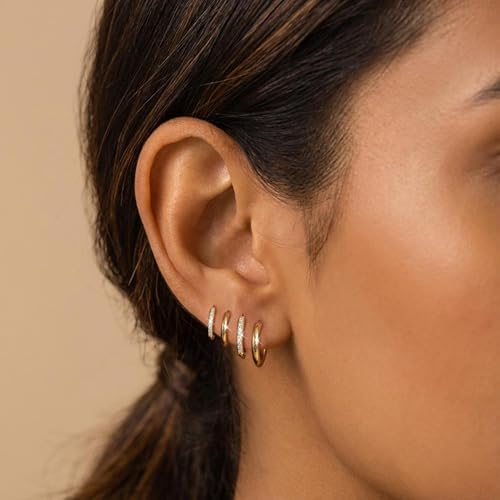 Thumbnail 8 de ATTILA 4 Pairs 14K Gold Plated Hoop Earrings for Women – 8/8/10/12 mm, 925 Silver Posts