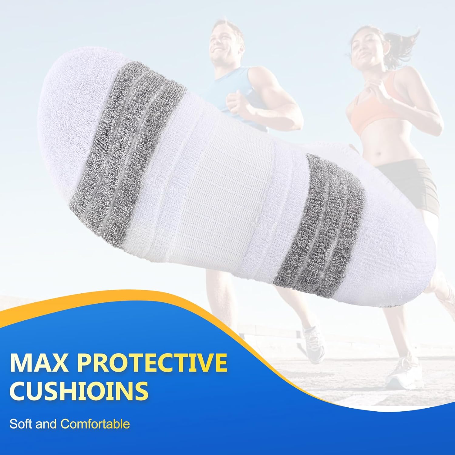 Thumbnail 3 de SockWaddles Trainer Socks (6 Pairs) – Anti-blister cushioned ankle running socks in white/black