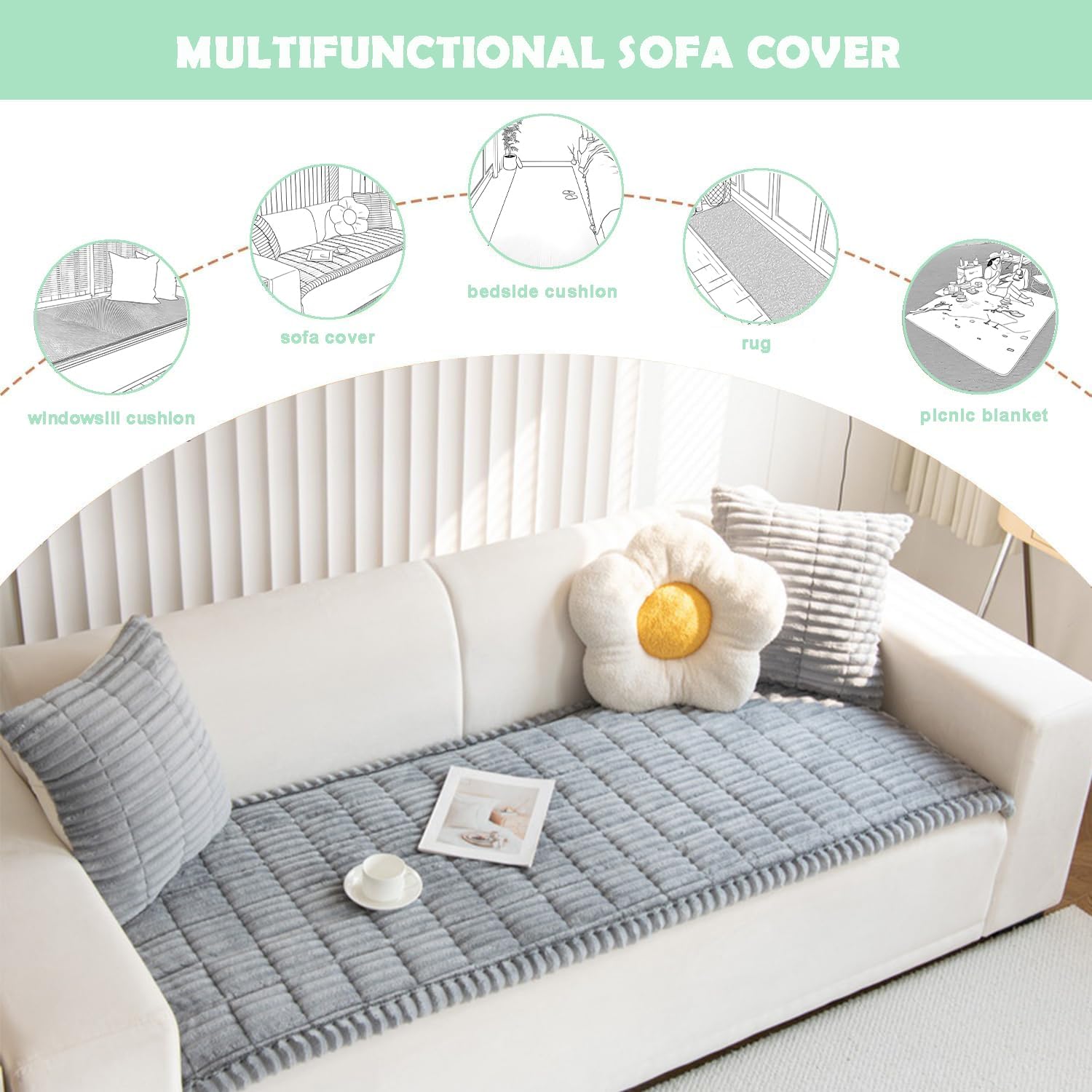 Detalle de ZQFFB Pet Couch Cover 3-Seater Non-Slip 🛋