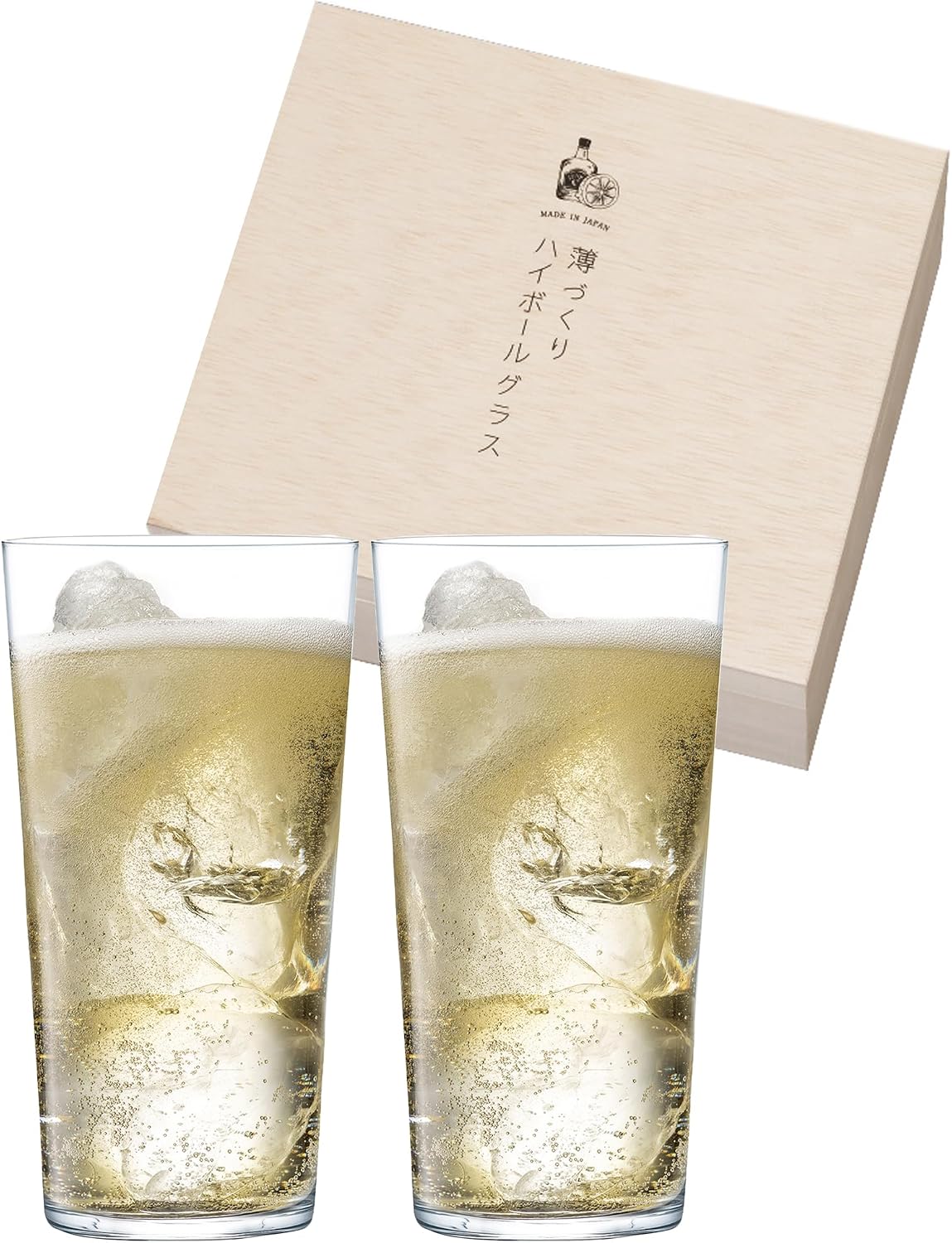 Detalle de 東洋佐々木ガラス G096-T285 薄づくりハイボールグラス 420ml 2個セット、食洗機対応・木箱入り