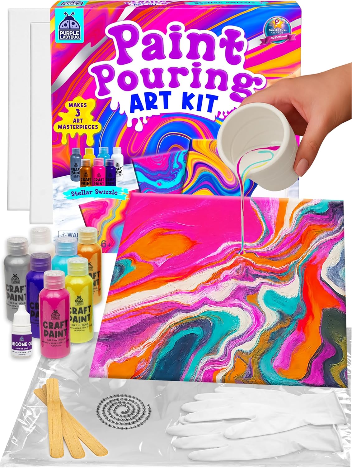 Detalle de Purple Ladybug Paint Pouring Art Kit (Stellar Swizzle) for kids 6–12