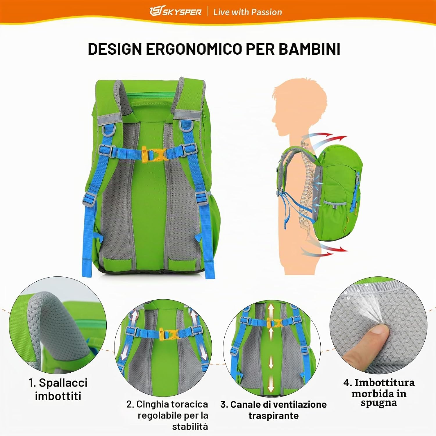 Detalle de SKYSPER Zaino Bambino 15 Litri per Escursioni: Leggero, Compatto e Pronto per Avventure all’Aperto