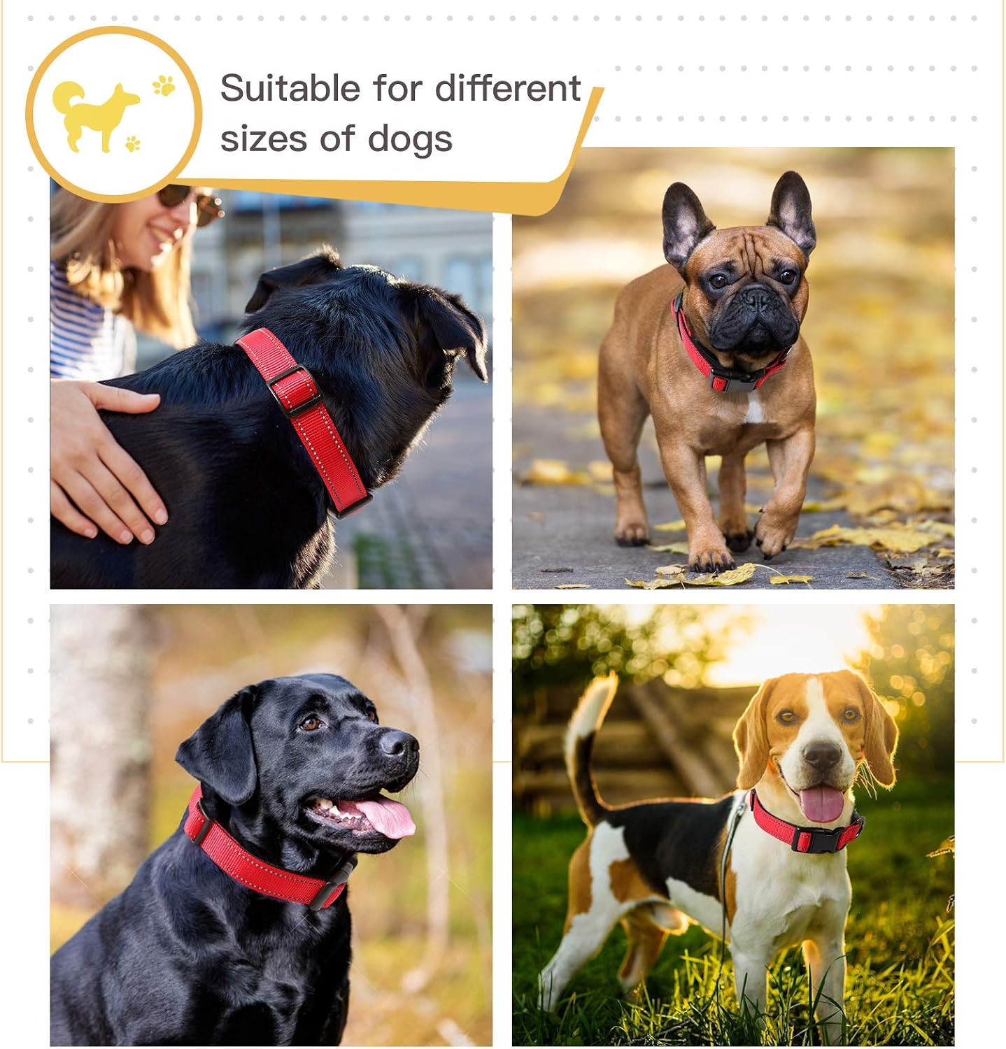 Detalle de HEELE Dog Collar, Reflective, Soft Neoprene Padded Nylon Pet Collar for Medium Dogs – Red, M (34-52cm)