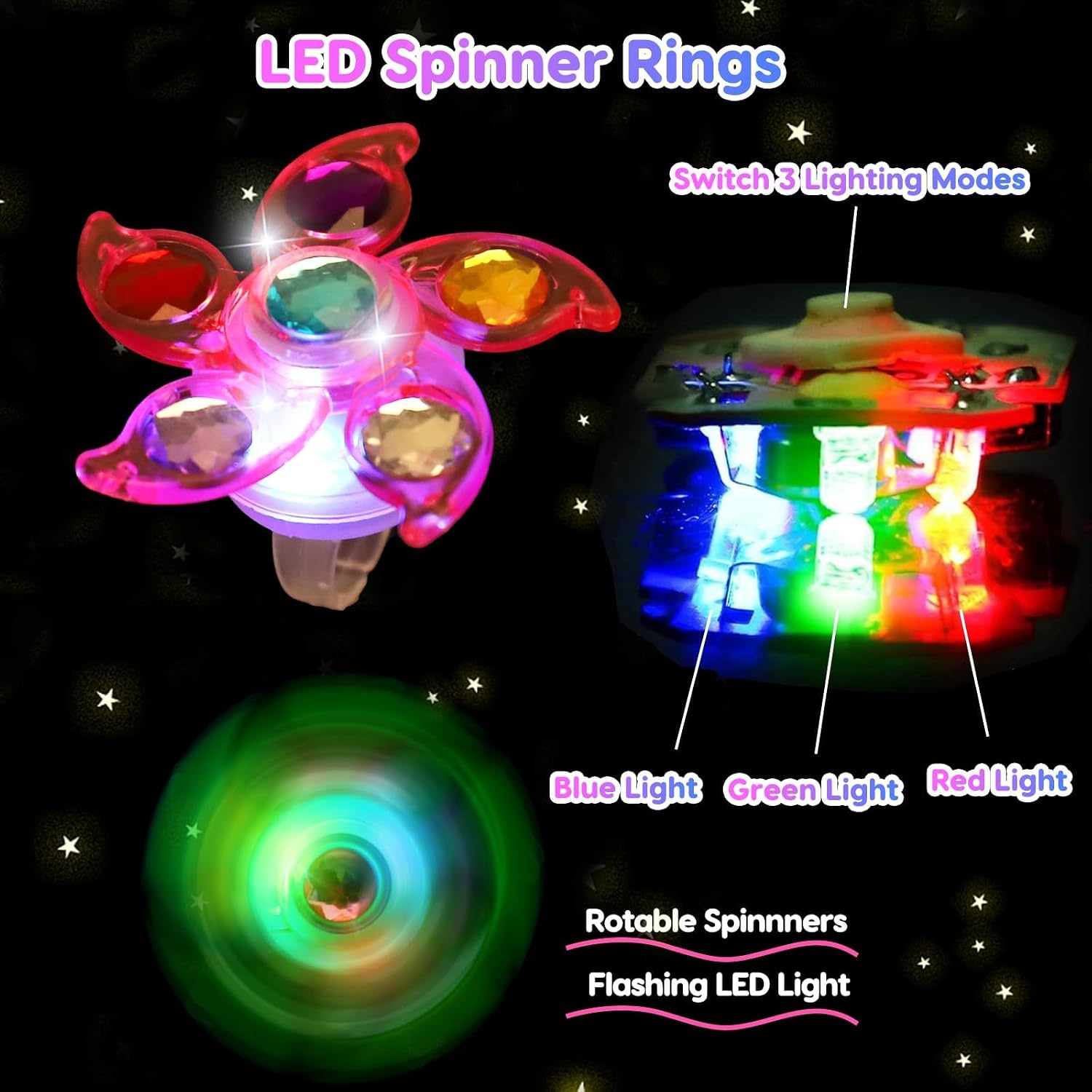 Thumbnail 6 de Thremhoo 24-Pack LED Light-Up Fidget Spinner Rings with Three Flash Modes