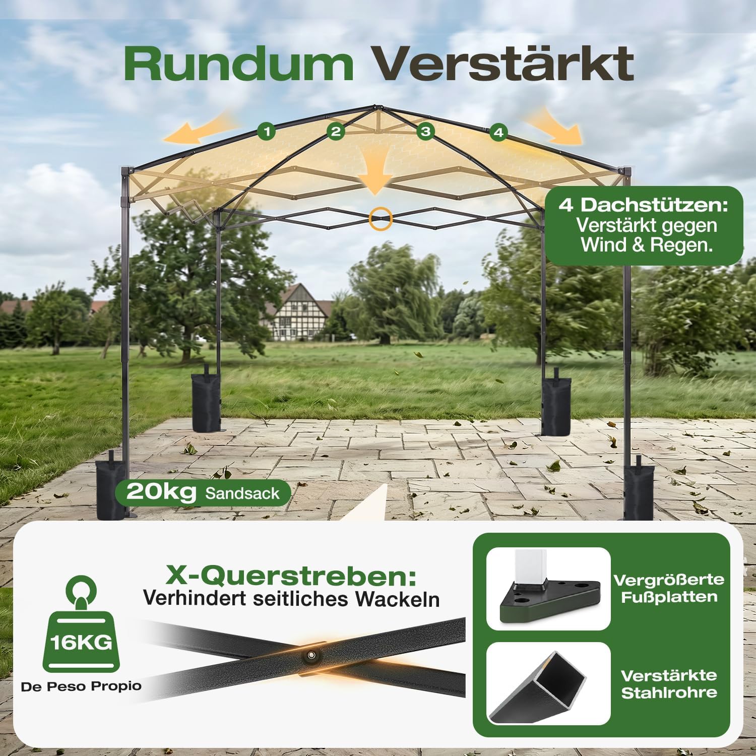 Detalle de Sekey Pop Up Pavillon 3x3 – wasserdicht, stabil und faltbar