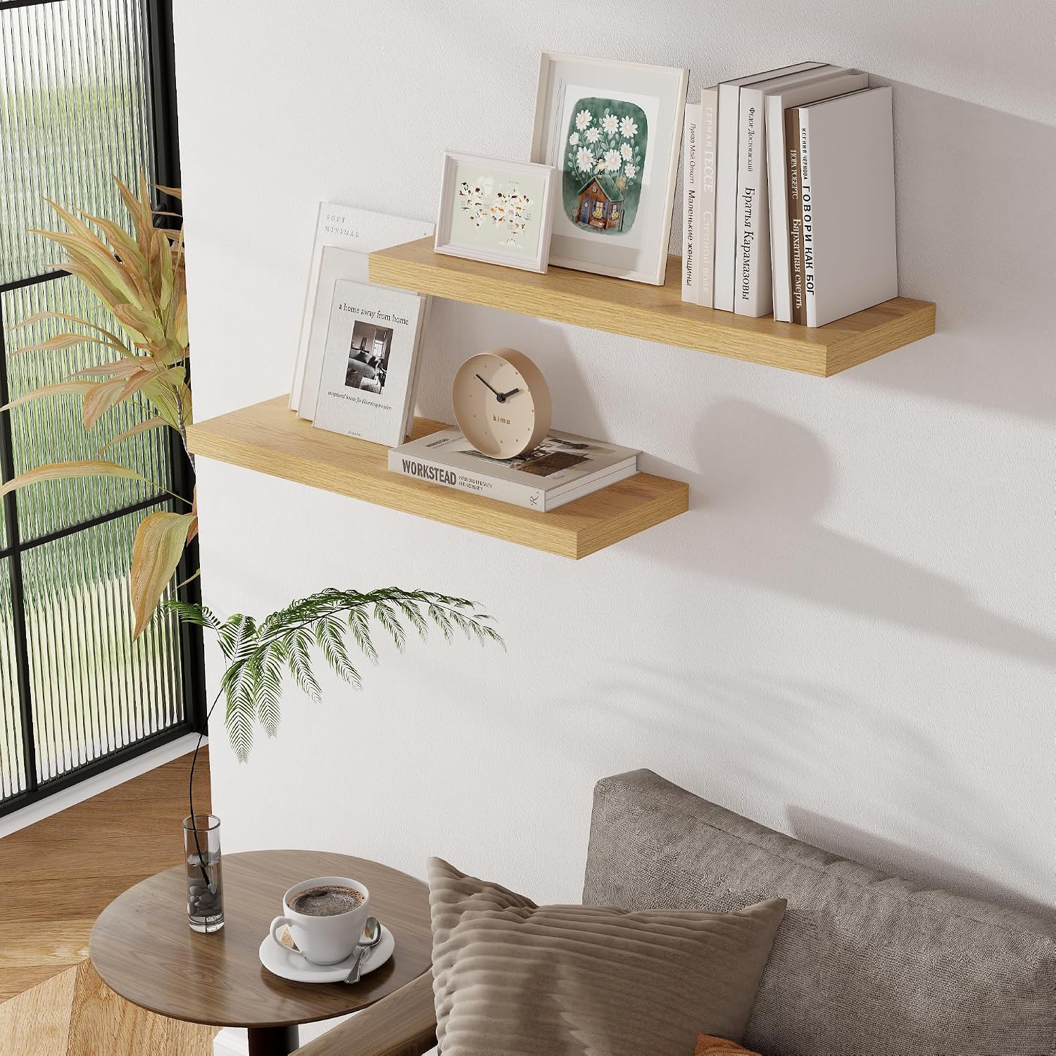 Detalle 2 de Heimlove Floating Shelves for Wall, 9.3-Inch-Deep Oak Shelves, Set of 2