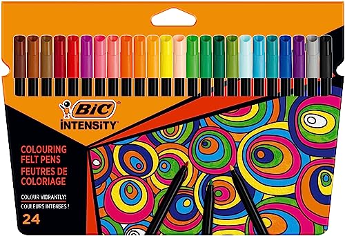 Detalle de BIC Intensity Feutres de Coloriage Encre Lavable (Base d'Eau) – Corps Noir, Pack de 24