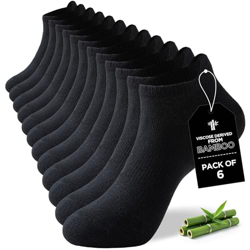 Detalle de Niorasen Bamboo Trainer Socks for Men & Women – 6 Pairs, Low Cut, Black (UK 9-11)