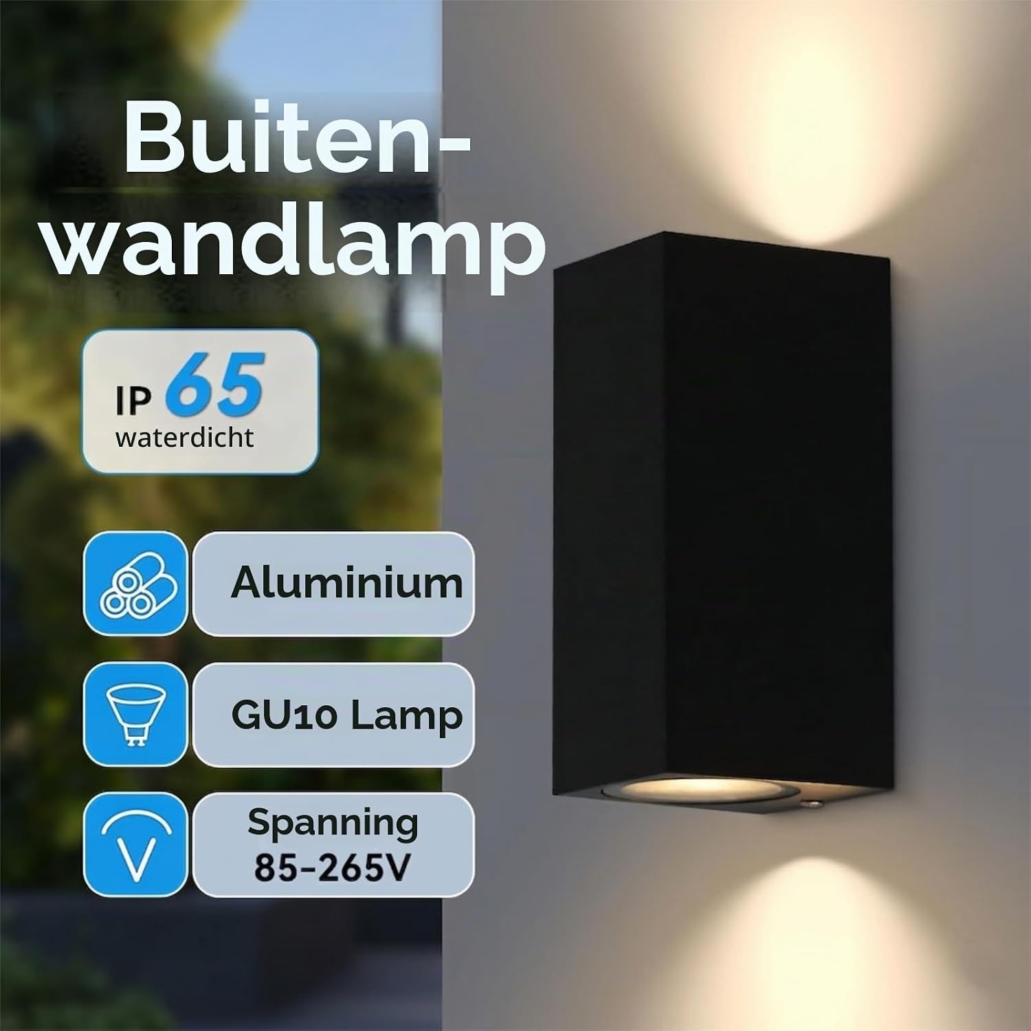 Detalle 2 de CANMEIJIA BDB-155 buitenwandlampen, set van 2, IP65, GU10 up-down