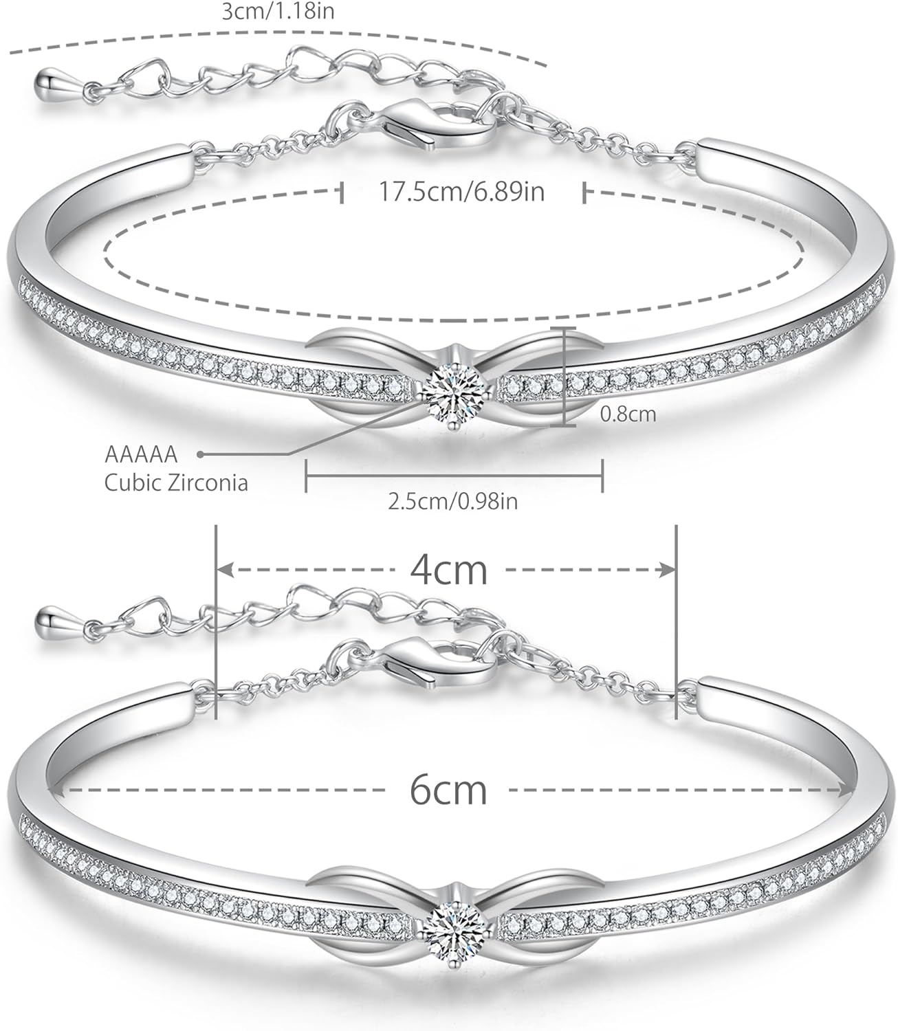 Detalle de Praelinos Bracelet Femme Infini – Plaqué or blanc 18K et or rose, élegant symbole d’éternité