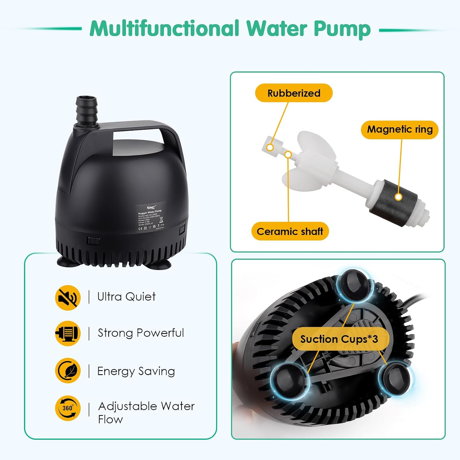 Thumbnail 4 de hygger Aquarium Wasserpumpe 2500 L/H 45W