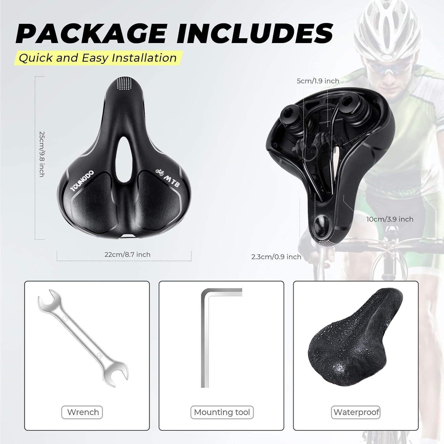 Thumbnail 5 de YOUNGDO Gel-Fahrradsattel – ergonomisch, atmungsaktiv und wasserdicht