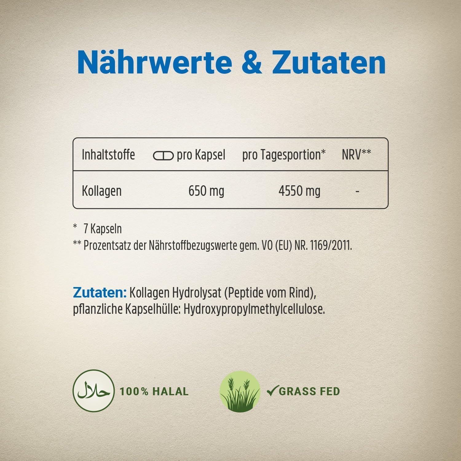 Detalle de Kollagen Kapseln hochdosiert von Wehle Sports – 315 Stück, 4550 mg Kollagen pro Tag