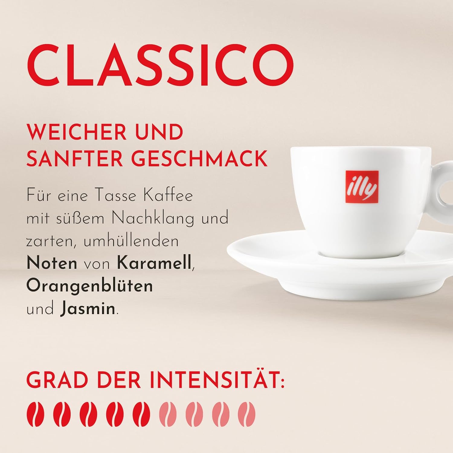 Detalle de illy Kaffeebohnen Zum Mahlen CLASSICO – 500 g, 100% Arabica, Noten von Orangenblüten und Jasmin