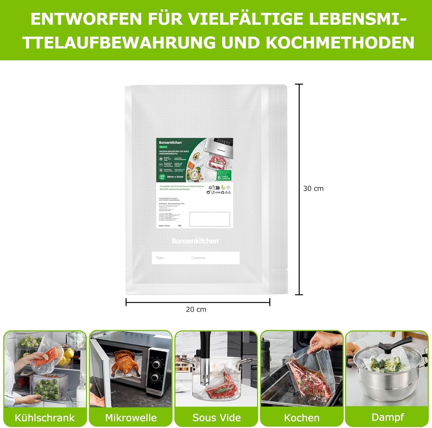 Detalle 2 de Bonsenkitchen Profi Vakuumbeutel 100×20×30 cm