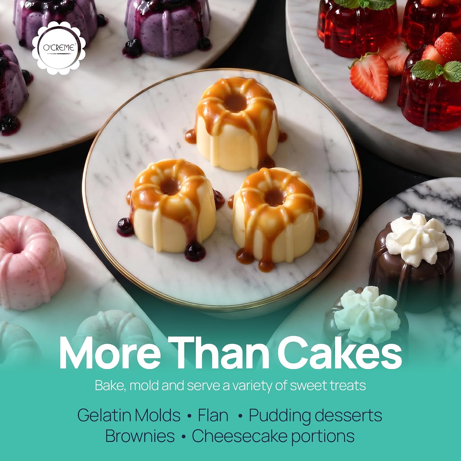 Detalle de O’Creme Bakeable Plastic Mini Pan & Jello Mold (25 Pack) – Non-Stick Silicone Baking Mold