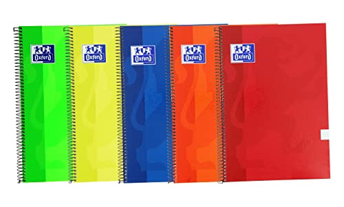Oxford Cuadernos A4 con tapa extradura (pack 5) – cuadrícula 4x4, 80 hojas cada uno, colores vivos