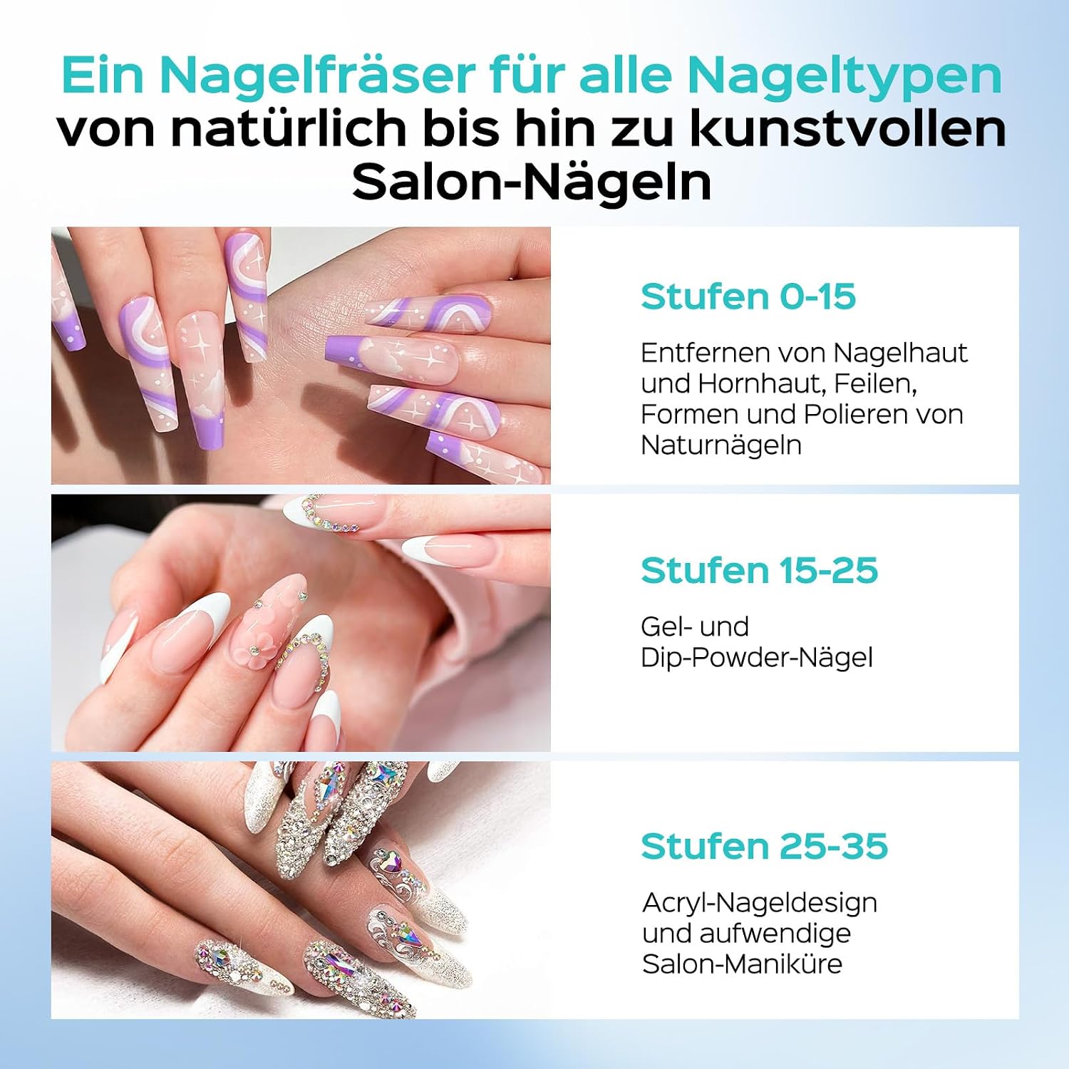 Detalle 2 de COSLUS E50 Nagelfräser Professionell Set – 35.000 U/min, LCD-Anzeige, 6 Bits, 31 Schleifbänder