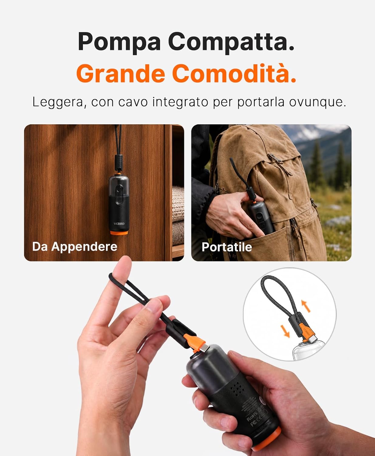 Detalle de Vacbird 10 Sacchetti Sottovuoto Vestiti con Pompa a Vuoto USB – Kit Viaggio 5×40x54 cm e 5×47x64 cm