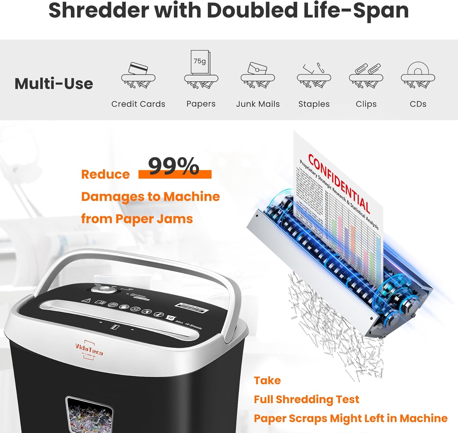 Thumbnail 2 de VidaTeco 10-Sheet Cross-Cut Shredder
