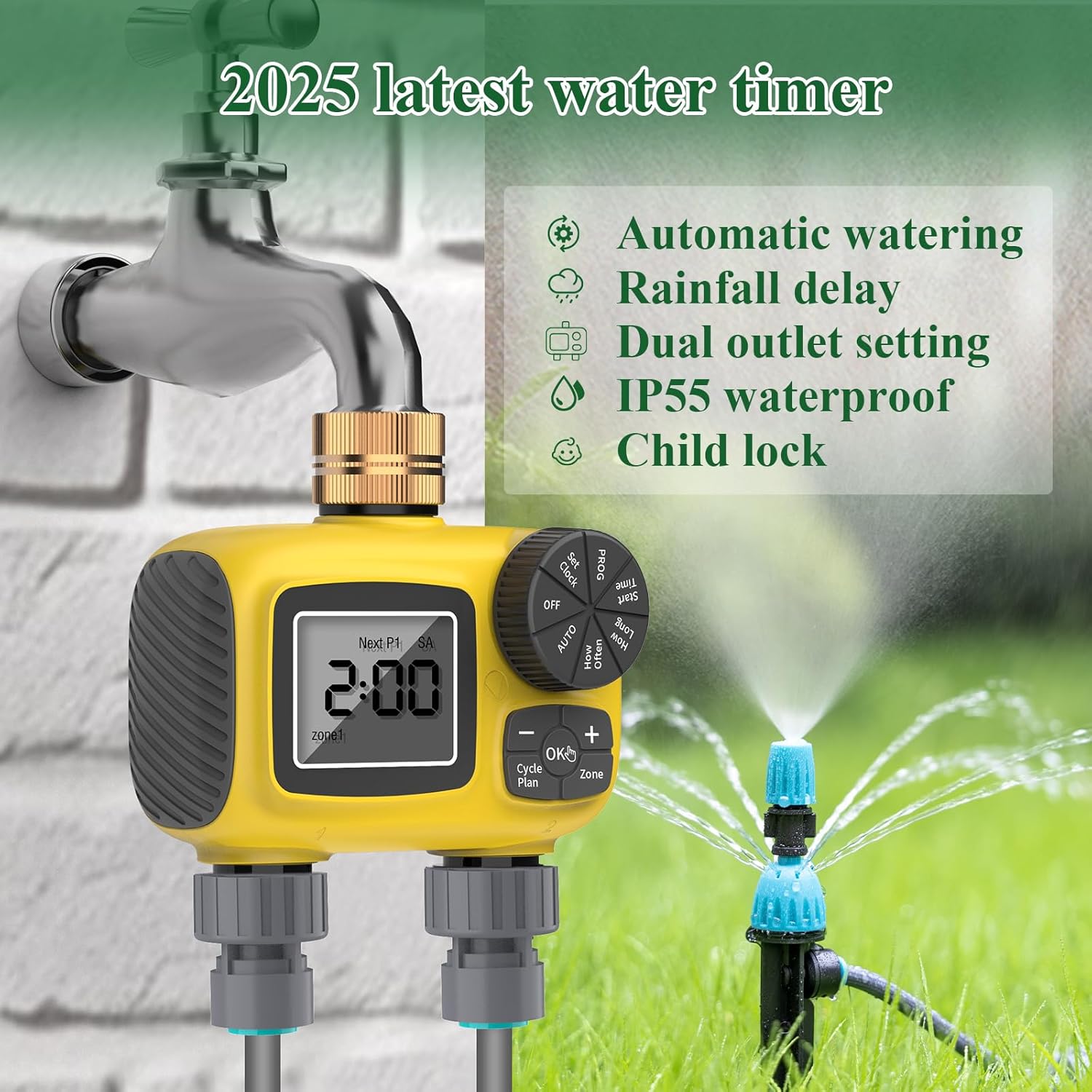 Thumbnail 1 de TRJZWA kit irrigazione computerizzato con timer a 2 uscite e gocciolatori per giardino e piante in vaso