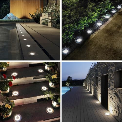 Thumbnail 6 de SCNNC Solar Ground Lights Outdoor Garden – 8 LEDs Warm White, IP65 Waterproof Disk Pathway Lights (8 Pack)
