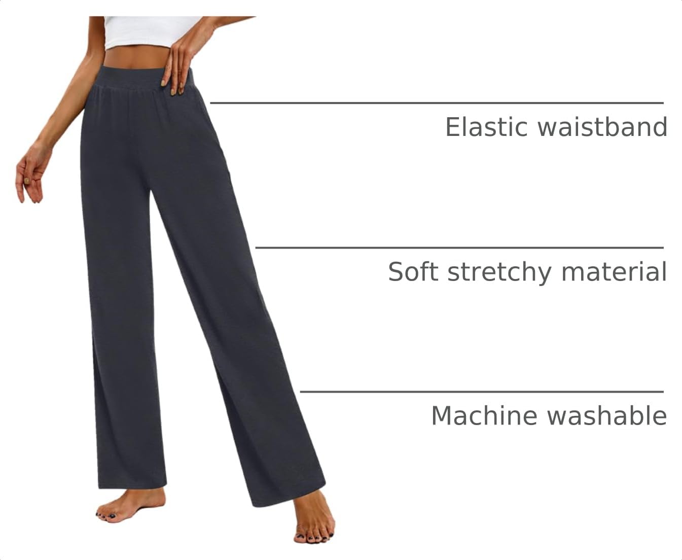 Detalle 2 de Huukeay 3-Pack Women’s Lounge Pants (Wide-Leg Yoga Sweatpants with Pockets)