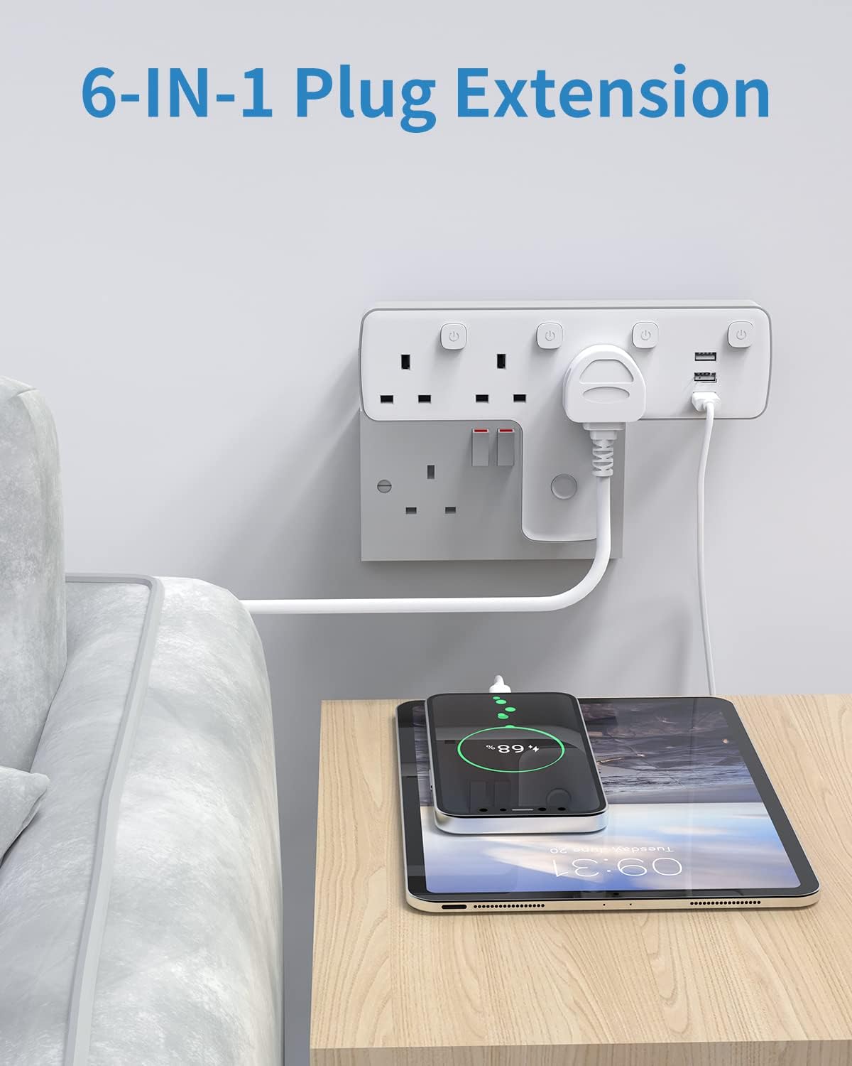 Detalle de Mscien 3 Way Extension Plug with USBs