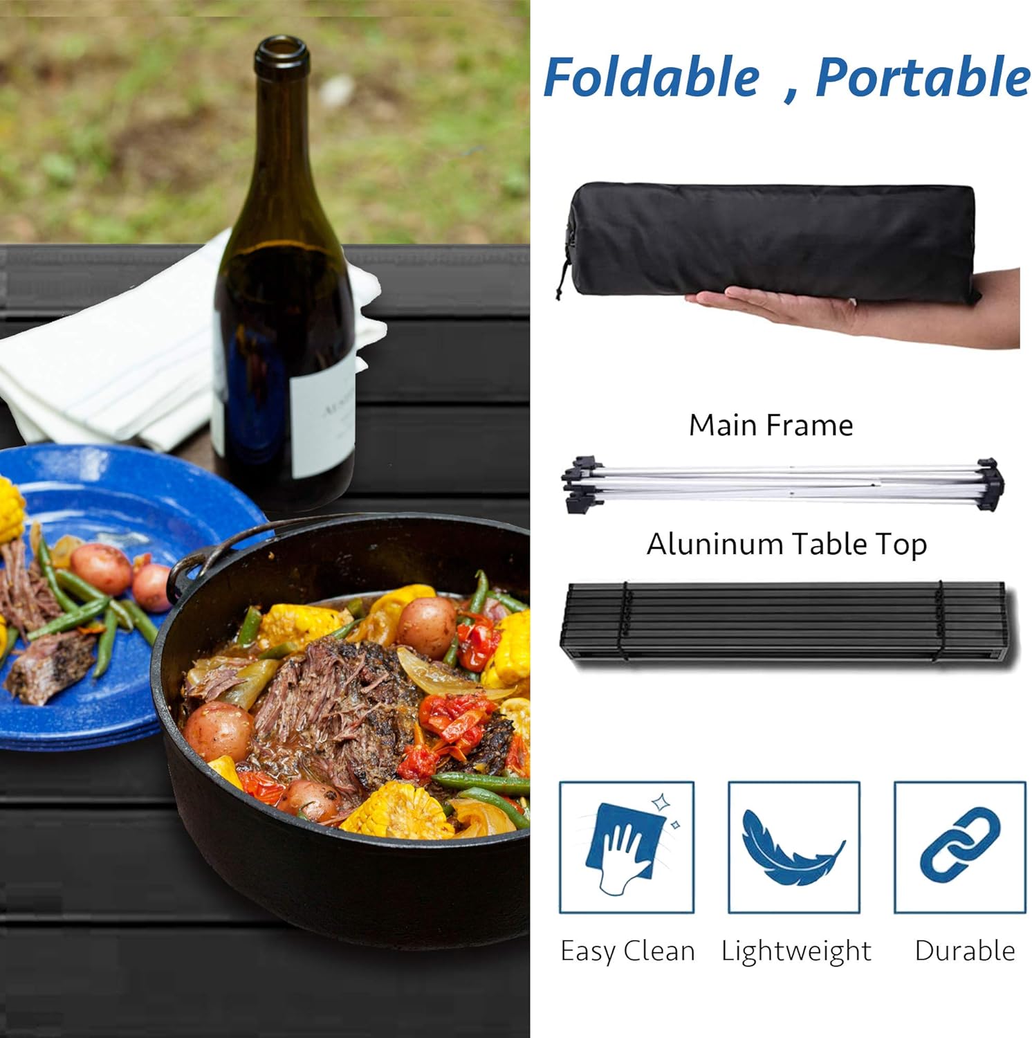 Detalle de Grope Portable Camping Table with Aluminum Top (Black-S)